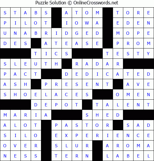 Solution for Crossword Puzzle #77726